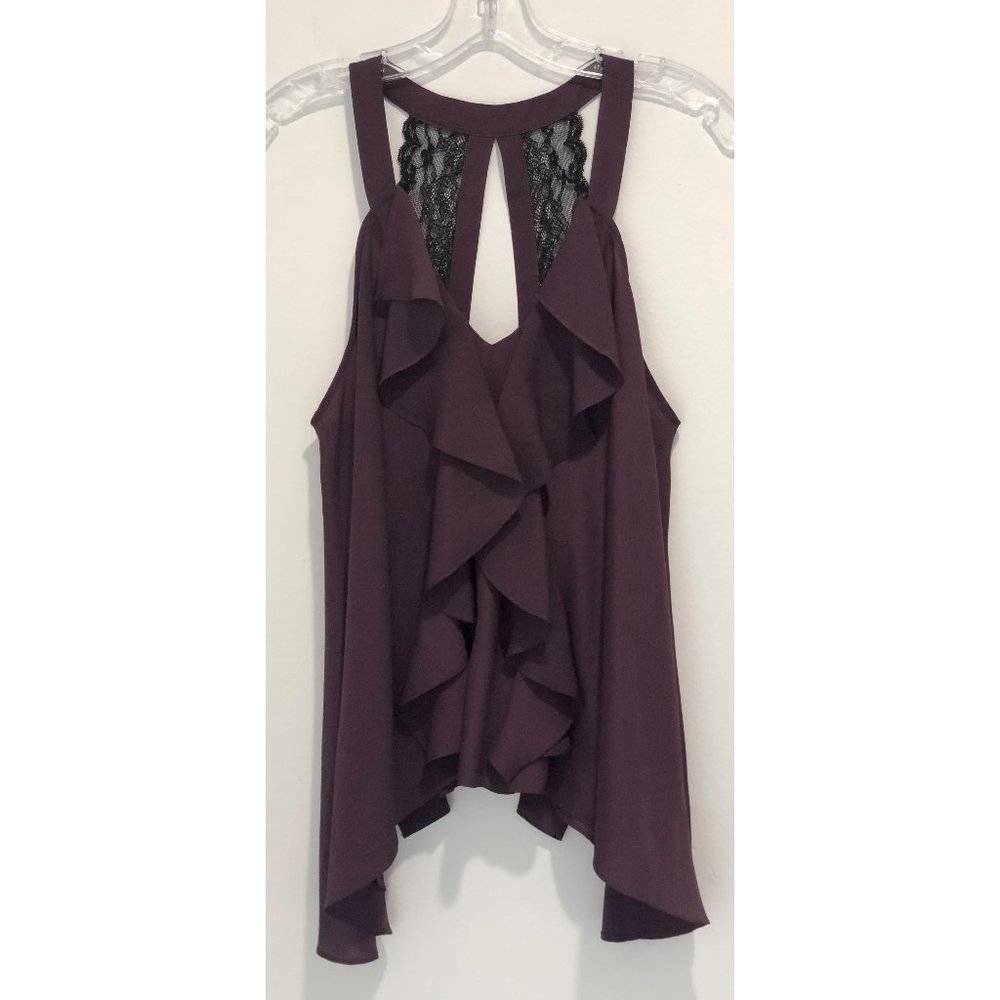 BCBGeneration Plum Ruffle Lace Tank Top - Small